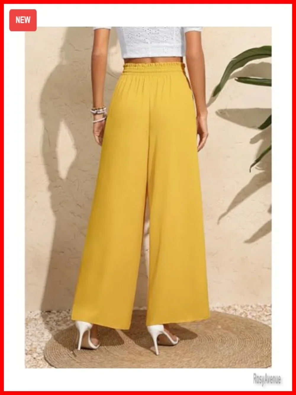 Wide Leg Pants with Pockets, Elastic Waist, Tie Knot, Flowy Casual Pant